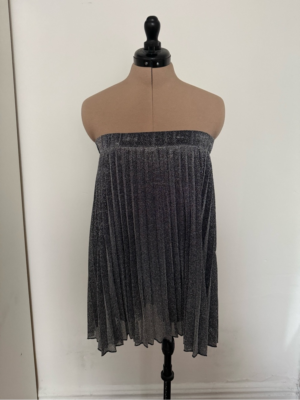 Silver metallic pleated skirt or tube top dress